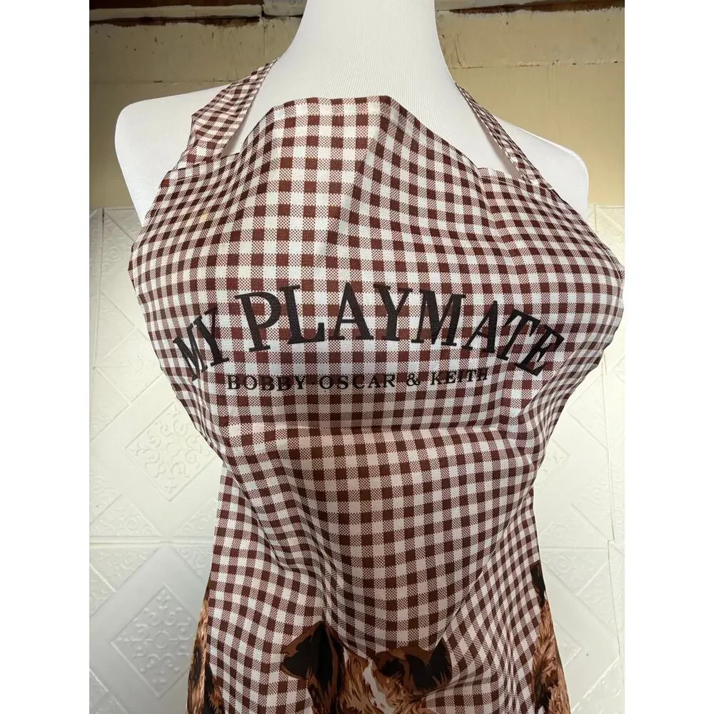 SKU2990 Bib Apron with Terrier Dog Big Pocket Brown & White NWOT